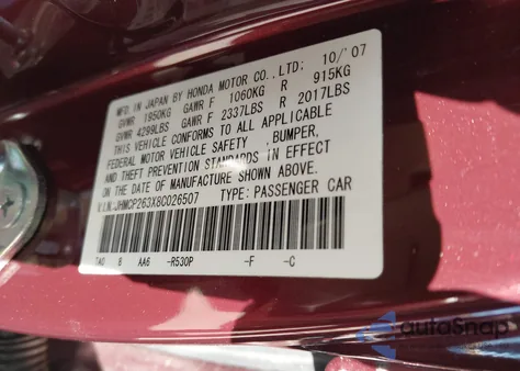 2008 Honda Accord 2.4 Lx z USA, uszkodzony, nr VIN JHMCP263X8C026507